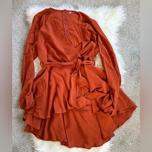 Rust Orange Wrap Dress